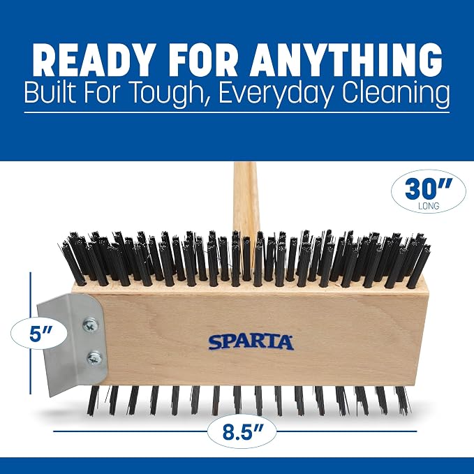 SPARTA 4002600 Stainless Steel Grill Brush, Grill Scraper With Long Handle For Commercial Cleaning, Kitchens, Restaurants, Bathrooms, 30 Inches, Brown, (Pack of 6)
