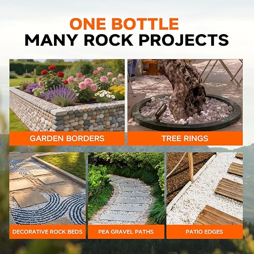 DESHIL Rock Glue for Landscaping with Sprayer - 34OZ Strong Rock Glue for Sand, Pea Gravel & Pebbles, Landscape Glue Binder for Walkway, Patios, Garden and Paths