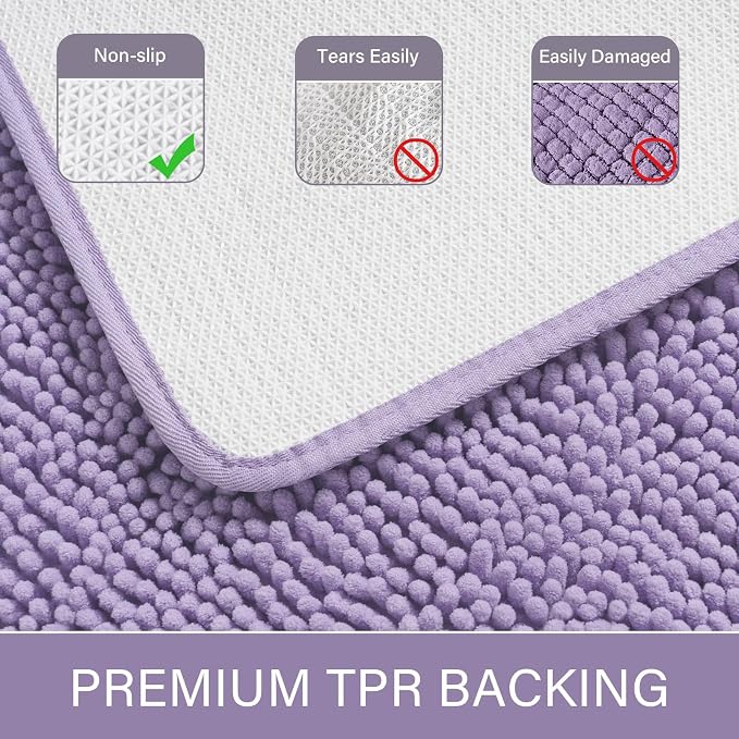 LOCHAS Luxury Bathroom Rug Shaggy Bath Mat 24 x 60 Inch, Light Purple | Washable Non Slip Bath Rugs for Bathroom Shower, Soft Plush Chenille Absorbent Carpets