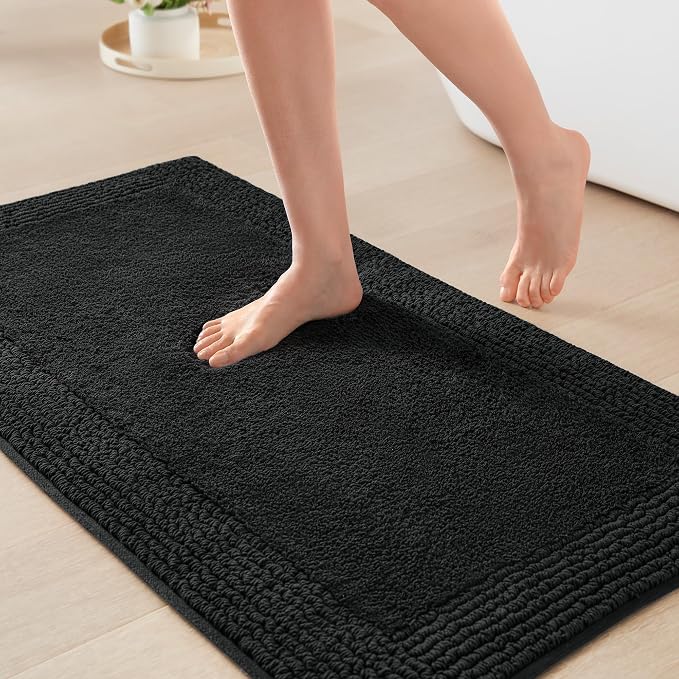 Madison Park Splendor Reversible 100% Cotton Bath Rug, 17 x 24, Black | Tufted Bathroom Mat, 3000 GSM, Hotel Quality, Luxurious Plush, Medium Pile, Absorbent, Quick Dry, OEKO-TEX, Shower Room Décor