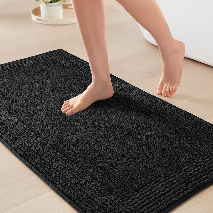 Madison Park Splendor Reversible 100% Cotton Bath Rug, 20 x 30, Black | Tufted Bathroom Mat, 3000 GSM, Hotel Quality, Luxurious Plush, Medium Pile, Absorbent, Quick Dry, OEKO-TEX, Shower Room Décor