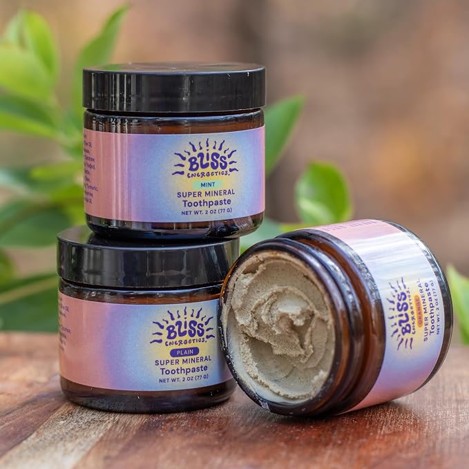Bliss Energetics Fluoride Free Remineralizing Herbal Toothpaste - Hydroxyapatite, Coconut Oil, Castor Oil, Shilajit and Turmeric - 2oz Mint Essential Oil - Non-Abrasive
