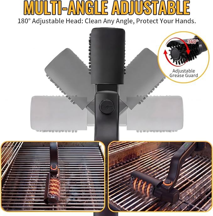 Electric Grill Brush with Grills Cleaning Spray, Cordless Electric Grill Cleaner Kit for Outdoor Grills, 3 Speed Modes & 180°Adjustable Angle, Rechargeable Waterproof Cleaner for BBQ Grates