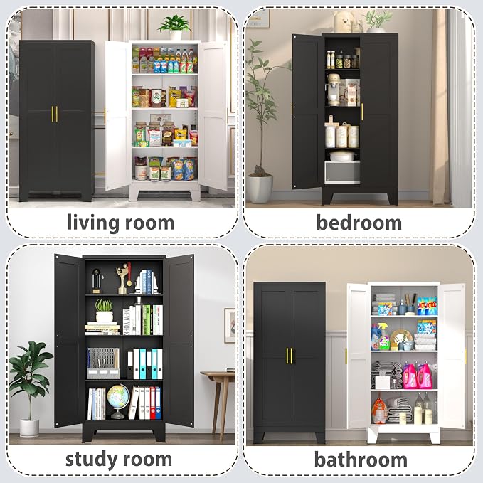 GAIOUS 61.02" Kitchen Pantry Cabinet, Pantry Storage Cabinet with 2 Doors and Adjustable Shelves, Black Food Storage for Kitchen, Living Room, Bedroom and Dining Room (Black) Metal Sideboard