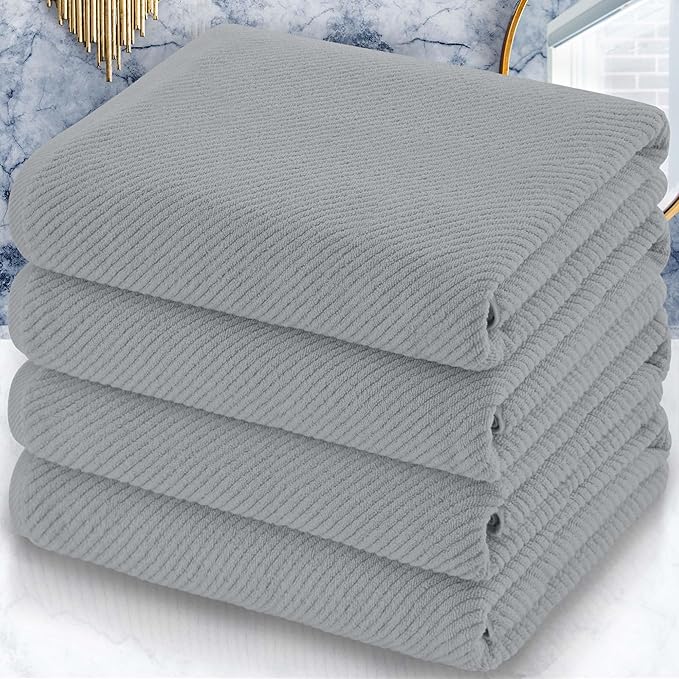 VOOVA & MOVAS Bath Towels 4PC, 100% Cotton, 30x56 in, Gray | Quick Dry, Thick, Soft, Absorbent, Luxury Shower Towel, Towel Gift Set, Perfect For Bathroom, Resort, Holiday Gift