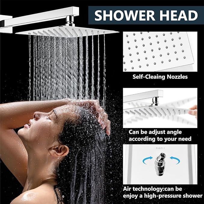 Aolemi Shower Faucet Set Rain Shower System with Handheld Spray Bathroom Shower Combo Rough-in Valve and Shower Trim Kit Included Polish Chrome 12 Inch Wall Mount Shower Head