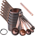 Copper Measuring Cups and Spoons Set 14, Stainless Steel Measuring Cups and Spoons set, Metal 6 Measure Cup and 7 Measure Spoon with 1 Leveler for Kitchen & Baking