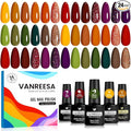 VANREESA 24 Pcs Fall Gel Nail Polish Set -Fall Colors Gel Polish with Base Coat & 4 Effects of Top Coat Orange Yellow Red Green Purple Brown Gel Polish Set Nail Kit Gifts for Women Girls DIY at Home