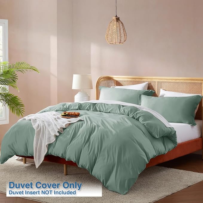 Nestl Sage Green Duvet Cover Full Size - Soft Double Brushed Full Size Duvet Cover Set, 3 Piece, with Button Closure, 1 Duvet Cover 80x90 inches and 2 Pillow Shams