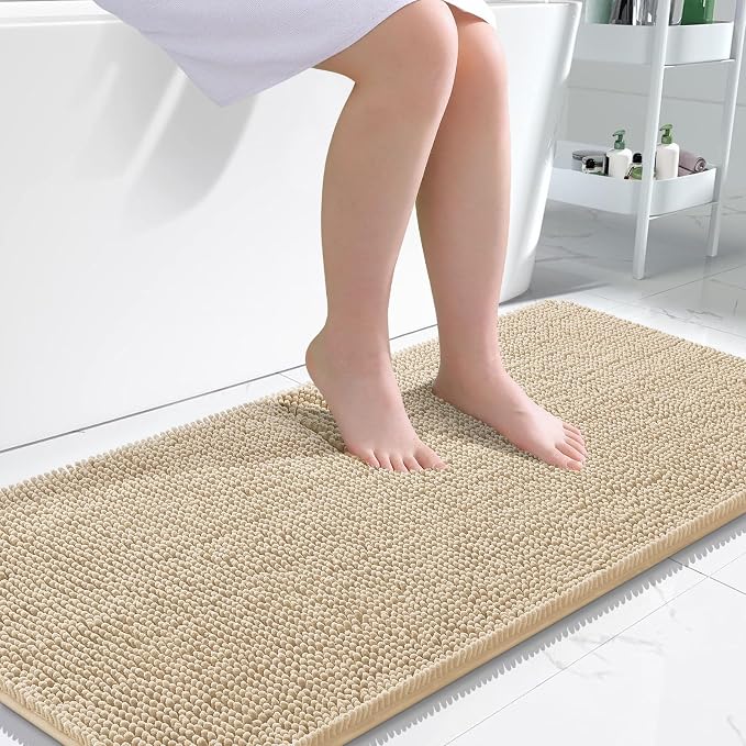 OLANLY Bathroom Runner Rugs 47x24, Extra Soft Absorbent Chenille Bath Rugs, Rubber Backing Quick Dry, Machine Washable Long Bath Mats for Bathroom Floor, Tub and Shower, Home Decor Accessories, Beige