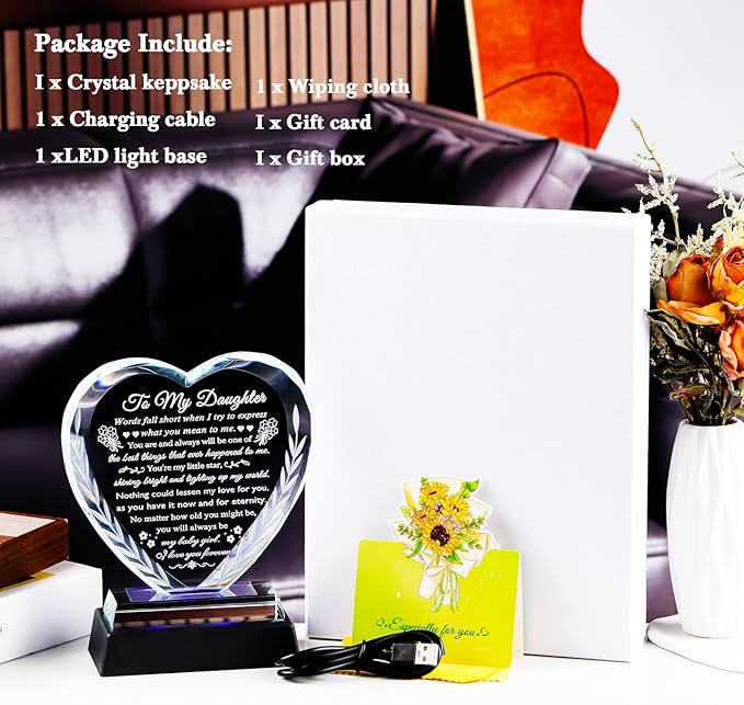 YWHL Daughter Gifts from Dad Mom, Meaningful Birthday Gifts for Daughter Adult with Colorful Light Base, to My Daughter Christmas Graduation Mother's Day Present Ideas