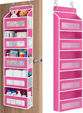 JARLINK Over the Door Organizer for Bedroom, Bathroom, 5 Shelf Rose Pink | Anti-Tilt Design, 44 lb Load Capacity, Hanging Door Organizer with 5 Large Capacity Pockets, Behind Door Storage for Nursery