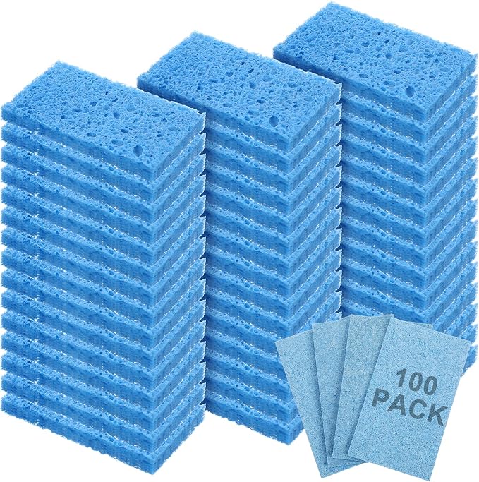 Zhengmy 100 Pieces Sponges Bulk Sponges Kitchen Compressed Sponge Natural Dish Sponge Compressed Wood Pulp Cleaning Without Scratching for Kitchen Bathroom, 3.9 x 2.4 x 0.12 Inch (Blue)