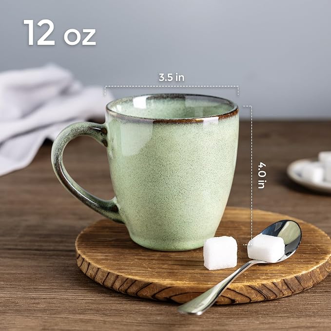 GBhome Ceramic Coffee Mugs Set of 4, 12oz Stoneware Coffee Mugs Set For Dad Mom Women MEN, Light Weight Ceramic Coffee Cups for Latte/Tea/Beer/Hot Cocoa, Dishwasher & Microwave Safe, Pastel Green
