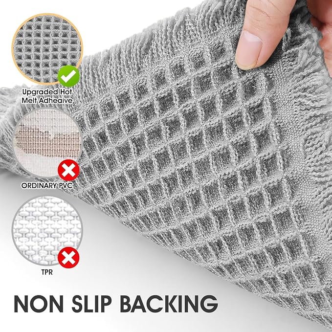 IM HOME Waffle Bath Mat Light Grey 36"x24", Boho Woven Modern Bath Mat Rugs, Absorbent Non Slip Bathroom Rugs, Soft Washable Bath Rugs with Tassels for Bathroom, Bedroom, Kitchen, Shower, Tub