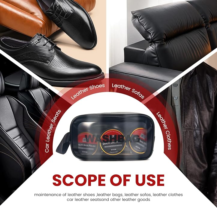 IKI Leather Boot Care Kit - Shoe Polish & Shine Kit with Black Shoe Polish, Sponge Applicators, Horsehair Brush, Microfiber Cloth and Wash Bag, Shoe Care Set for Men & Women (Black)