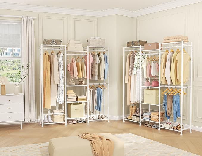 HOMIDEC Wardrobe Closet, 4 Hanging Spaces Portable Clothes Rack,Free Standing Closet Organizer and Storage System with Hanging Rods,Clothing Rack Suitable for Cloakroom,Bedroom,Entrances,etc.White