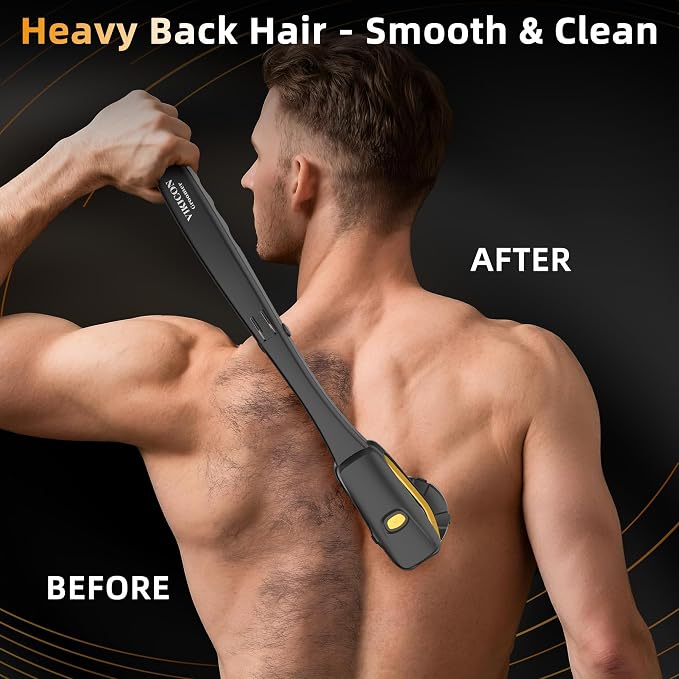 6D Back Shaver for Men: Painless Electric Body & Head Shavers w/Long Handle | Self-Shaving, Foldable & Detachable, Waterproof 2-in-1 Body Trimmer & 360° Rotary Head, LED Display, Men's Grooming Gifts Kit