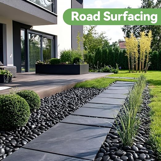 Pulovin 40lbs Decorative Stones, Black Pebbles for Landscaping, Plant Rocks for Pots Outdoor and Indoor, 1"-2" Polished River Rocks for Vase Filler, Garden Decor