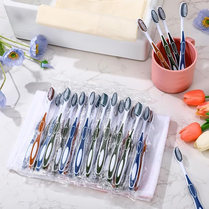 Maxcheck 200 Pack Colorful Prepasted Disposable Toothbrushes Bulk Individually Wrapped Toothbrushes with Toothpaste for Travel Hotel Donation Homeless Gift (Morandi Color)
