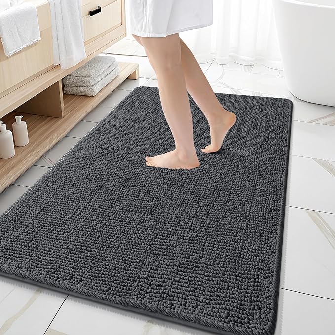 OLANLY Large Bathroom Rugs 59x35, Extra Soft Absorbent Chenille Bath Rugs, Rubber Backing Quick Dry, Machine Washable Bath Mats for Bathroom Floor, Tub and Shower, Home Decor Accessories, Dark Grey