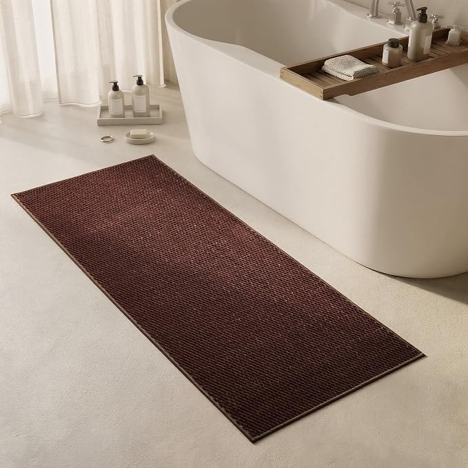 Triohero Bathroom Runner Rug, Long Bath Mat Washable Thin Quick Dry Low Pile Bathroom Runner Rugs 24 x 60 Non Slip, Brown 24"x60"