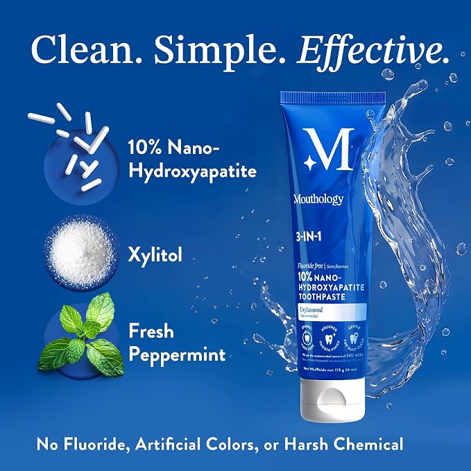 10% Nano Hydroxyapatite Toothpaste (Unflavored) Fluoride Free, Whitening*, Rod Shaped nHa, Xylitol Toothpaste for Adults, Enamel Care*, Sensitive Teeth*, SLS Free, 4oz (USA Made) Package May Vary