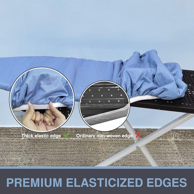 VividPaw Ironing Board Cover and Pad, Standard Size 15x54, Thick Padding, Elastic Edge, Silicone Coated, Resist Scorching, Adjustable Fastener, Heavy Duty Padded Iron Board Covers (Blue)