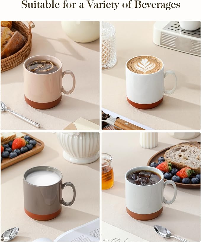 MALACASA 12oz Ceramic Coffee Mugs Set of 4, Stackable Coffee Cups with Straight-Sided Design, Mugs for Coffee, Latte, Tea, Hot Chocolate, Cappuccino and Cocoa, Microwave & Dishwasher Safe, Multicolor
