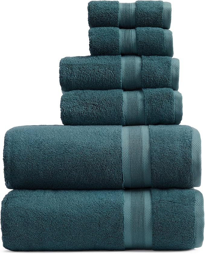 Springtree Home Luxury Bamboo Rayon Bath Towel Set | 6-Piece Set | Teal | 35% Bamboo Rayon - 65% Zero Twist Cotton | Absorbent Quick-Dry Towels for Bathroom | Ultra Soft | OEKO-TEX Standard 100