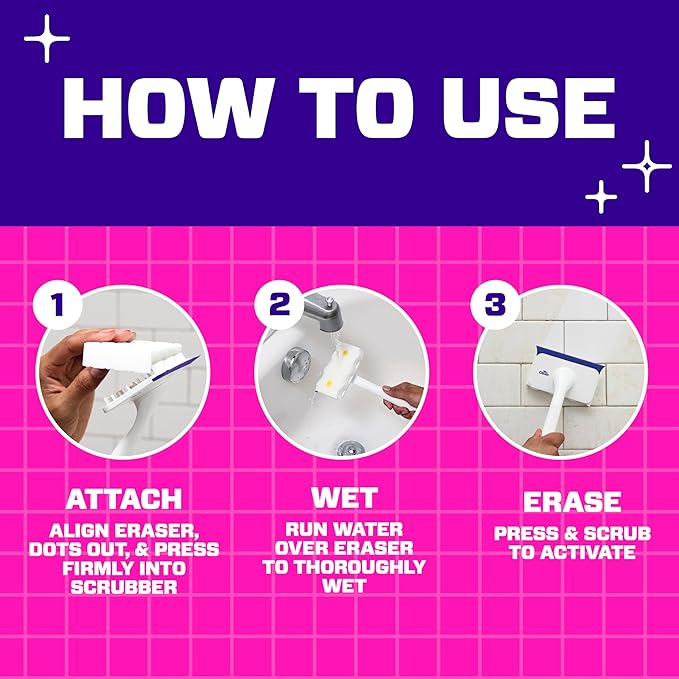 Mr. Clean Magic Eraser Shower & Tub Scrubber, Bathroom Cleaner, All in One Bathroom Cleaner, Lemon Starter Kit, 1 Scrubber & 2 Foaming Magic Erasers (Pack of 8)
