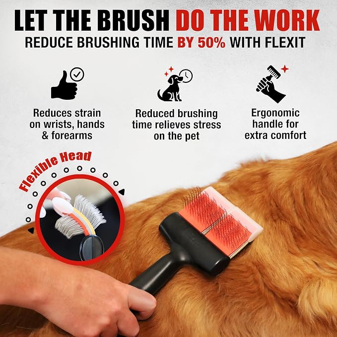 FlexIt Home - Flexible Slicker Brush for Dogs (Single, Firm Flex) | Dog Grooming Brush for Poodles, Golden Doodles, Huskies, Retrievers, and Labradoodles | 3-in-1 System & Video Trainings