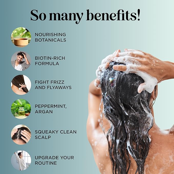 Volumizing Biotin Shampoo and Conditioner Set - Peppermint Shampoo and Conditioner for Thinning Hair Care with Argan Coconut & Olive Oil - Color Safe - Paraben Silicone & Sulfate Free (16 Fl Oz Each)