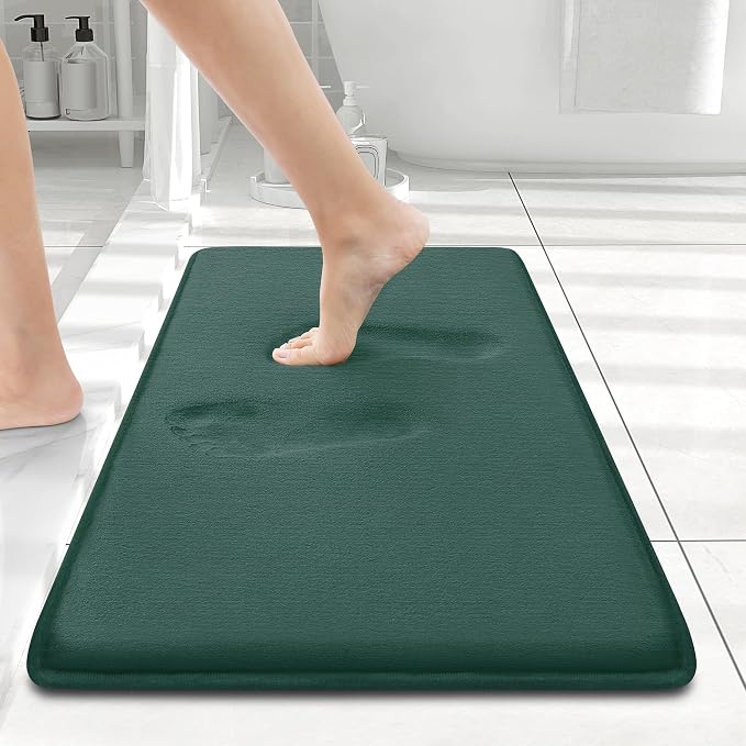 Smiry Memory Foam Bath Mat 24x16, Extra Soft and Absorbent Bathroom Mats, Non Slip Washable Carpet for Floor, Shower and Tub, Green