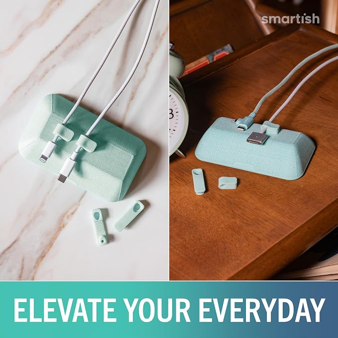 Smartish® Magnetic Cord Holder - Bigger Cable Wrangler Organizer with Magnet Clips for Charger Management on Desktop, Nightstand - Holds 6+ Cables - Teal Me More