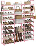 WOWLIVE 9 Tiers Shoe Rack Shoe Storage Shoe Organizer 50-55 Pairs Shoe Tower Unit Shelf Durable Metal Pipes with Plastic Connectors Stackable Cabinet Pink