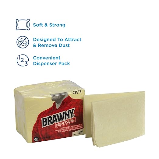 Georgia-Pacific Brawny Yellow 1/8 Fold Disposable Dusting Cloth by GP PRO, 24" Length x 17" Width, 29616 (Case of 4 Packs, 50 Cloths per Pack)