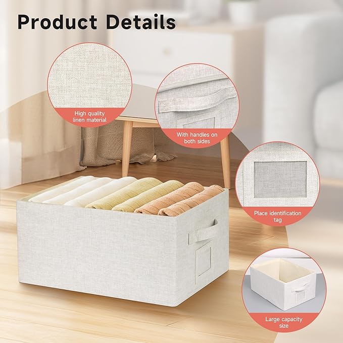 Graciadeco Large 17''x12'' Quart Collapsible Stackable Storage Bins with Lids, 2 Packs Fabric Closet Boxes with Lids, Storage Cube Baskets Container Organizers for Bedroom Office(17''x12.2x''8'')