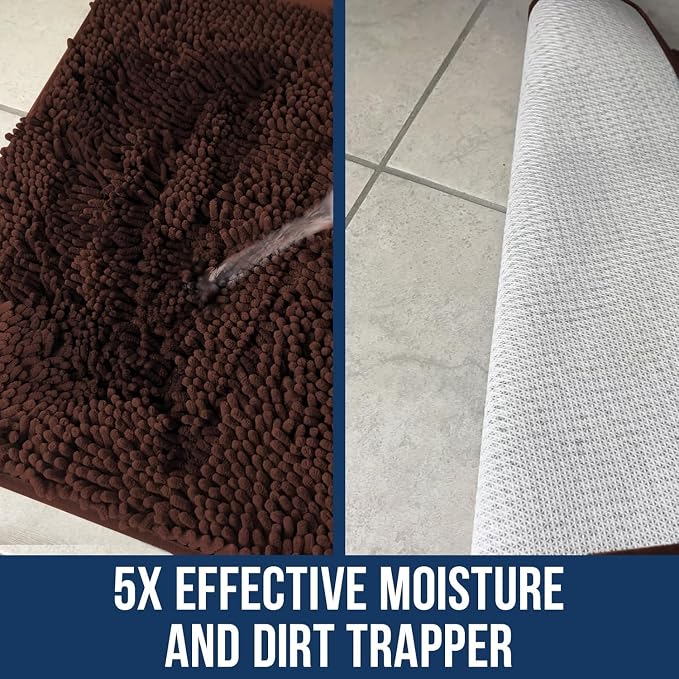 Muddy Mat® | Chenille Bathroom Rugs Quick Dry Microfiber Mats Non Slip Washable, Extra Thick, Soft and Highly Absorbent Bath Mats for Bathroom, Kitchen, and Shower Floor - Brown 36"x60"