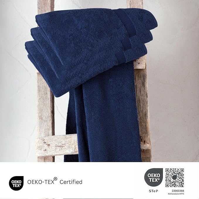 SALBAKOS 4-Piece 100% Turkish Cotton Bath Towels, 27x54 inch, Navy | Standard Size, 630 Gsm Thick Super Soft Highly Absorbent Quick-Dry Bathroom Towel, Premium Hotel & Spa Quality Made in Turkey