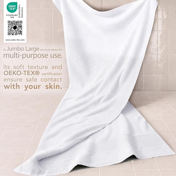 Cotton Paradise 100% Cotton Turkish Towel Set, Soft Absorbent Quick Dry, 2 Piece 35x70 Bath Sheet Set, Snow White