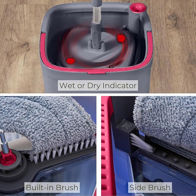 True & Tidy Square Spin Mop & Bucket System w/Extra Squeegee Head