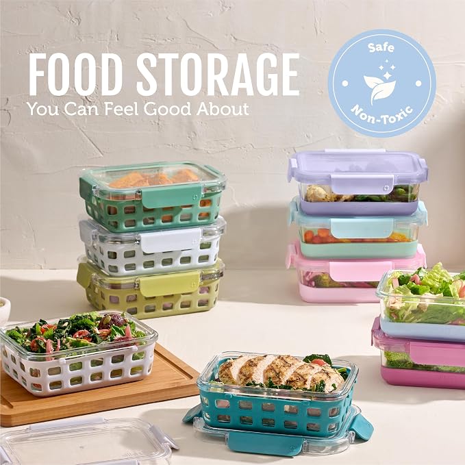 Ello Duraglass 3.4 Cup Glass Meal Prep Containers, 10 Pc, 5 Pack, Halogen Blue