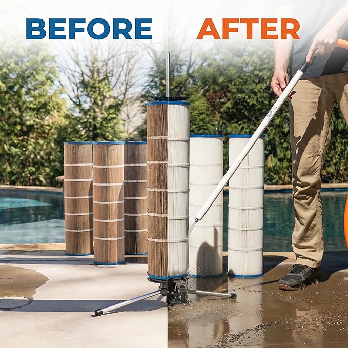 CYCLONE FILTER CLEANER PRO – Patented Hose-Powered Spinning Cartridge Filter Cleaning Tool with Folding Tripod Stand & Pro Tool Bag – Cleans 5X Faster – Fits 3”, 4”, 6” ID Pool Filters