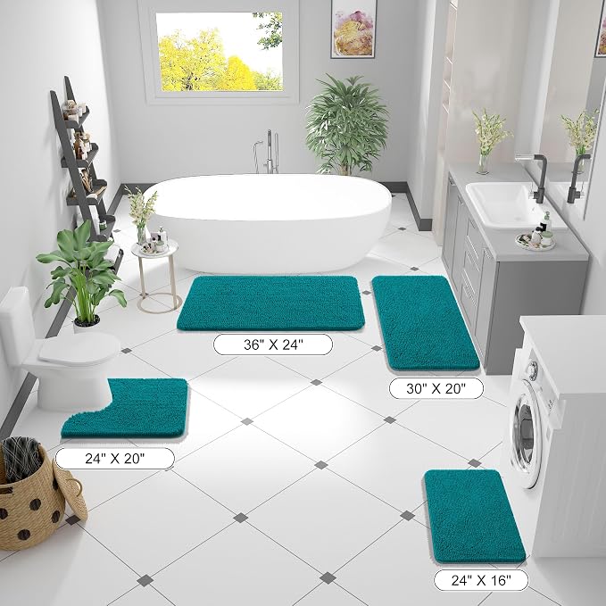 OLANLY Bathroom Runner Rugs 44x24, Soft Absorbent Chenille Bath Rugs, Rubber Backing Quick Dry, Machine Washable Long Bath Mats for Bathroom Floor, Tub and Shower, Home Decor Accessories, Deep Lake