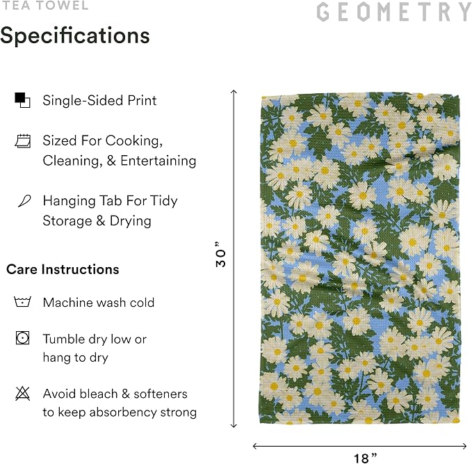 GEOMETRY Spring Kitchen Towels - Quick Dry Microfiber Cloth Spring & Summer Dish Towels for Kitchen Drying - Premium Quick Dry Towel - Daisy Dream, 18" x 30" - 2-Pack