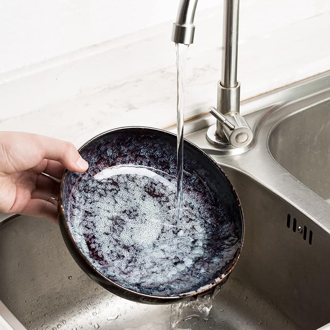 30oz Ceramic bowls set of 4-8" serving bowls for Kitchen,Pasta,Salad-Dishwasher & Microwave Safe Perfect for Housewarming, Thanksgiving, Christmas-Speckled Bluish Purple