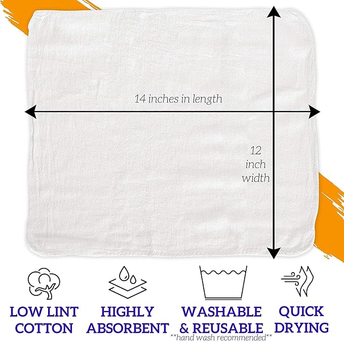 GREEN LIFESTYLE Shop Towels 12" x 14" 100 Pack - White Cotton Shop Towels, Cleaning Rags Bulk, Reusable Shop Rags, Absorbent Terry Cloth Cleaning Towels for Garage, Automotive, Industrial and Home Use