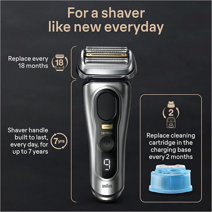 Braun Series 9 PRO+ Electric Razor for Men, 5 Pro Shave Elements & Precision Long Hair Trimmer, 6in1 SmartCare Center, Wet & Dry Electric Shaver for Smooth Skin with 60min Battery Runtime, 9567cc