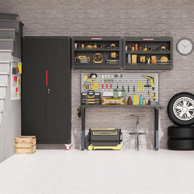 Eltean Garage Wall Cabinet,Up Flip Door Metal Wall Cabinet,Wall Mounted Metal Storage Cabinets with Doors and Adjustable Shelf for Garage,Utility Room and Basement